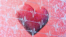 Digital Heartbeat Wall with Reflective Red Heart