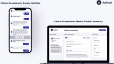 A smartphone displaying the Kahun chatbot and a laptop showing the assessment provided to clinicians.