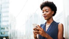 A woman using her smartphone.