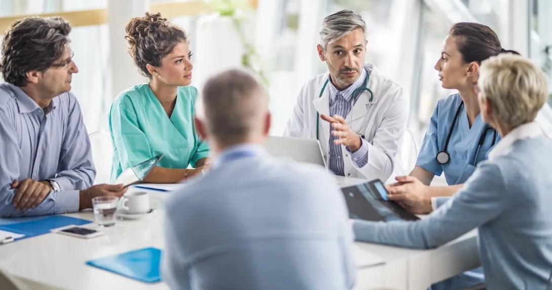 Healthcare professionals in a conference 