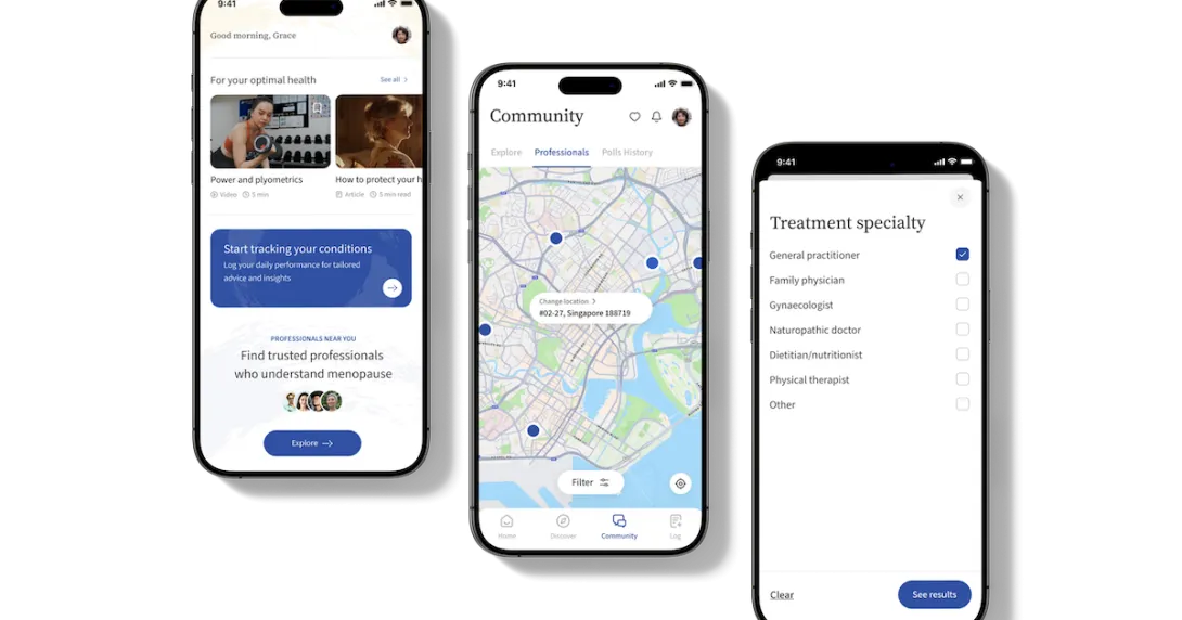 Interface of the Sol menopause app