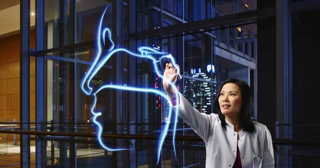 Otolaryngologist light painting nasal in laboratory