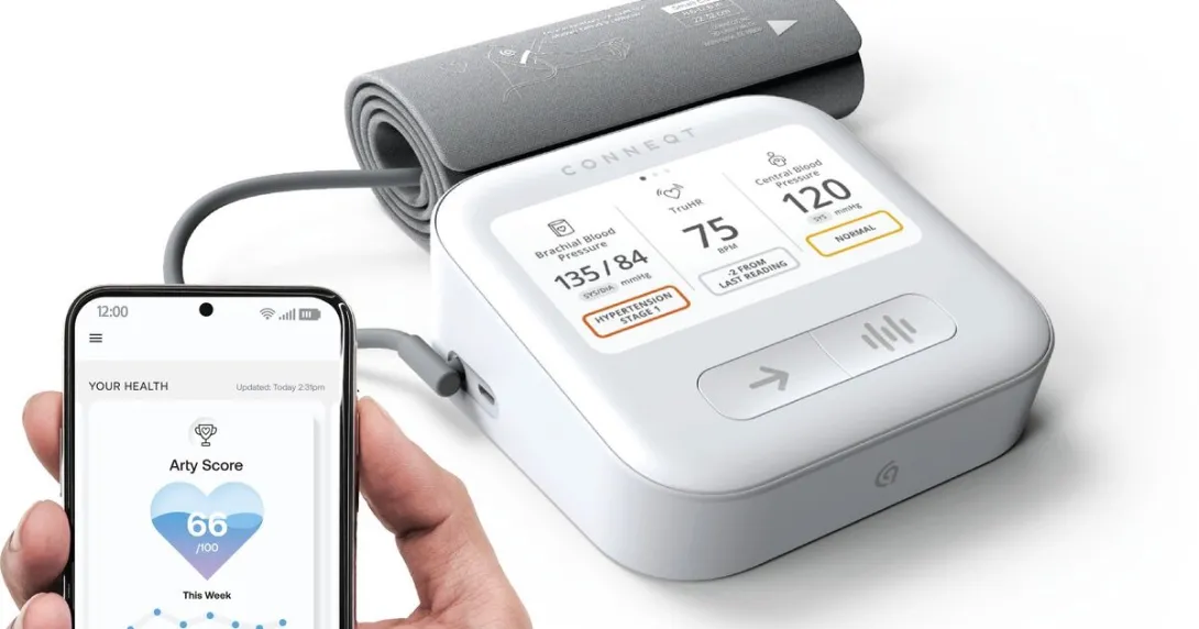 CardieX CONNEQT Pulse dual blood pressure and arterial health monitor and CONNEQT consumer app