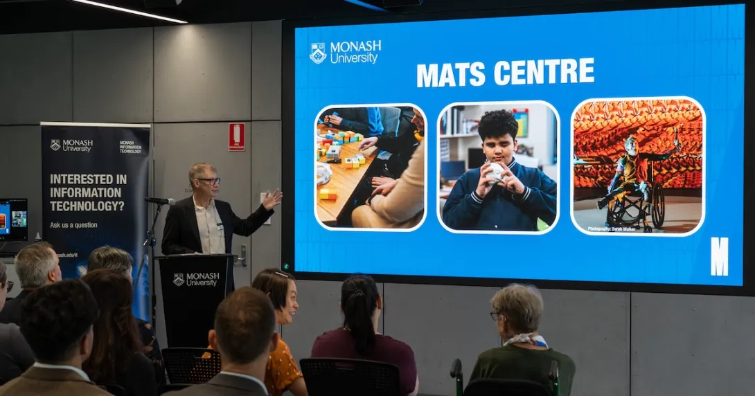 A presenter introducing the new MATS Centre during its launch