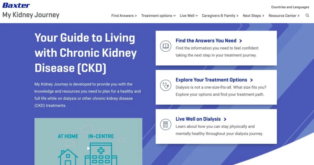 Desktop view of the My Kidney Journey website by Baxter Asia Pacific