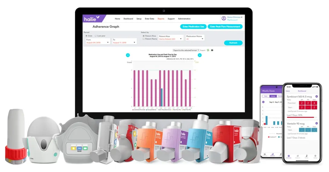 Adherium's Hailie solution featuring sensor and mobile and desktop applications
