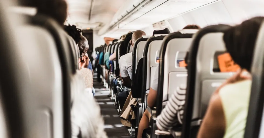 A view of an aisle in an airplane