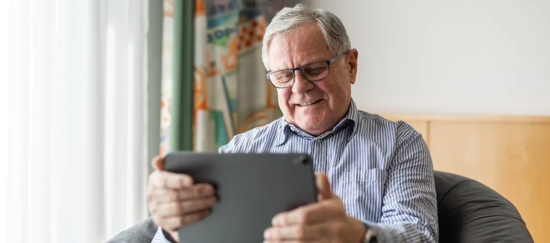 Patient looking at a smart pad