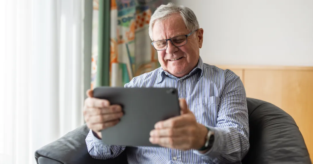 Person talking to a provider via tablet